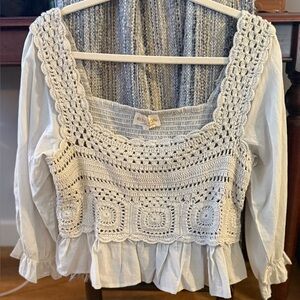 Rebellion Ivory/Beige Crochet Lace Blouse